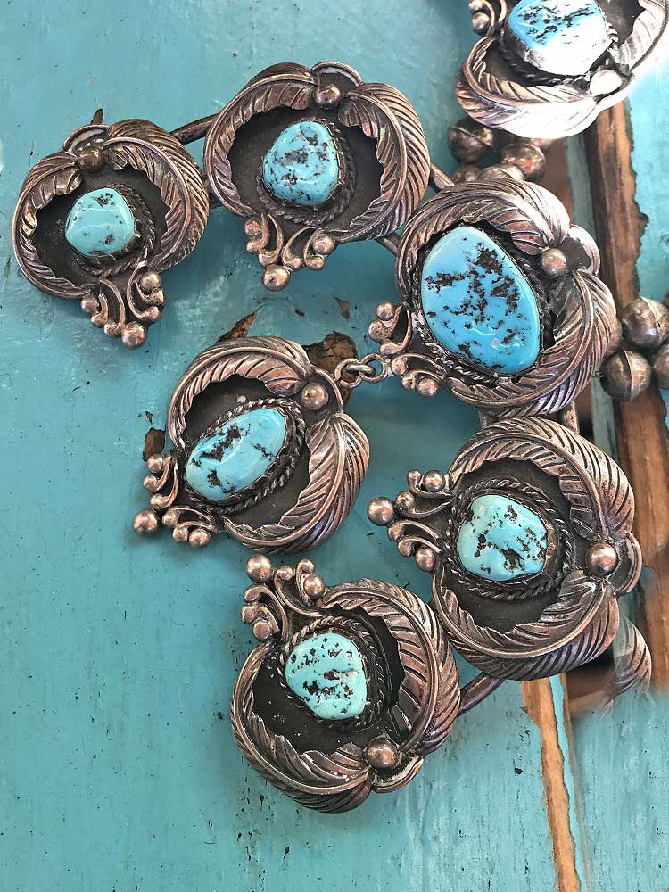 Genuine Vintage Navajo Squash Blossom Necklace with Turquoise and Ster –  The Sundance Gallery