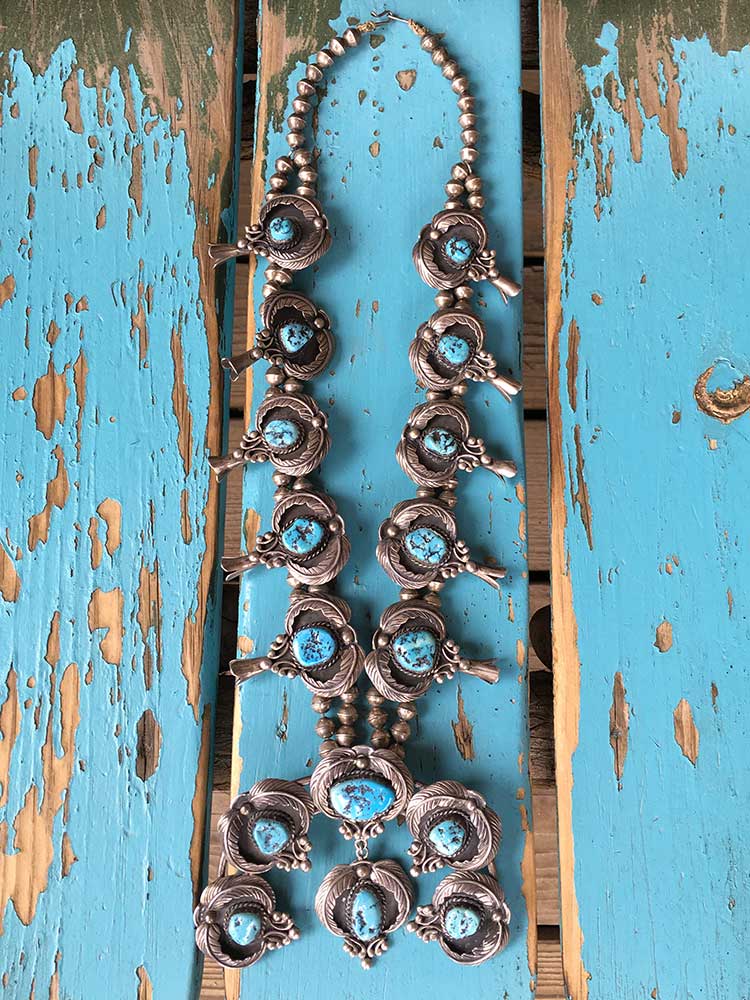 SC-NC Vintage Morenci Turq. Squash Necklace - Karina on canyon