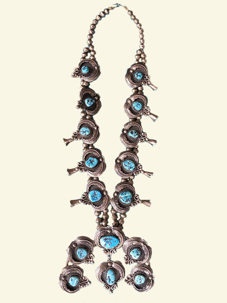 Vintage 1950's/60's Zuni Cluster Turquoise Squash Blossom Necklace | True  West Gallery