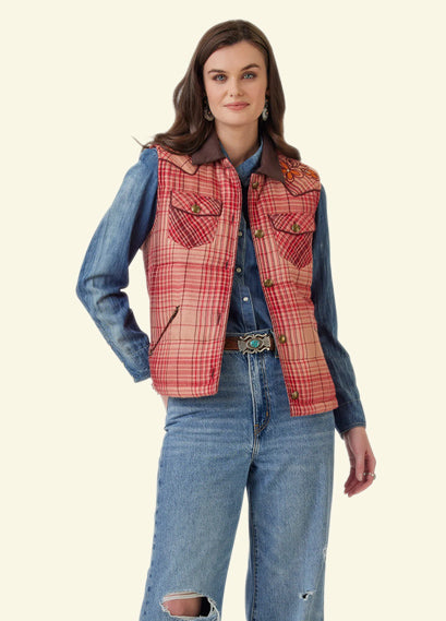 Comal Orange Plaid Vest, by Double D Ranchwear - Jewelry Lady Red River