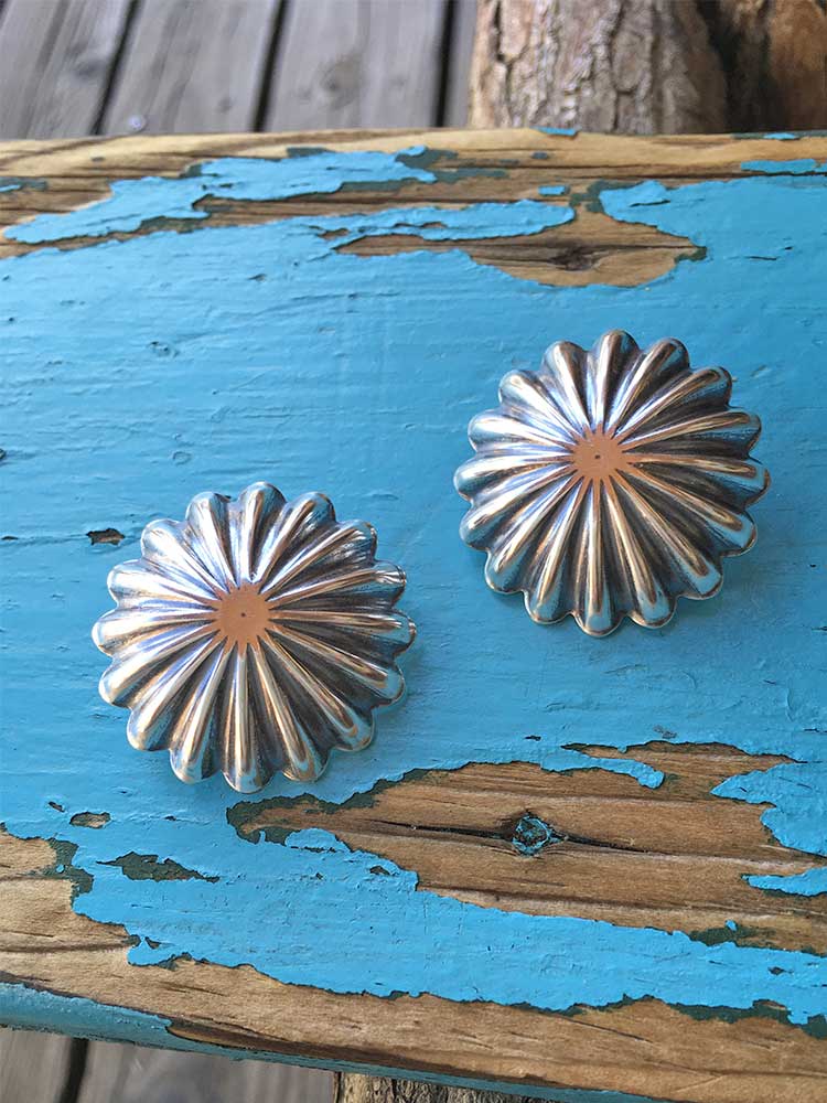 Turquoise Posts, Oval Conchos, Spindly Fringe Earrings