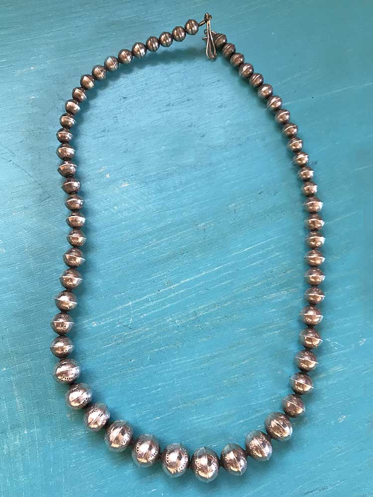 Vintage Navajo White Buffalo & Sterling Silver Beaded Necklace Signed