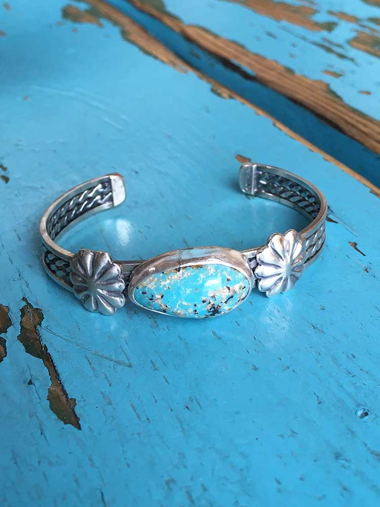 Double Concho + Speckled Turquoise Stone Cuff Bracelet